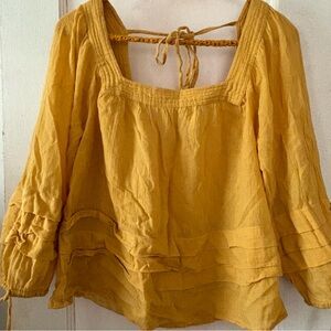 O'Neill Yellow Smocked Blouse with Puff Sleeves